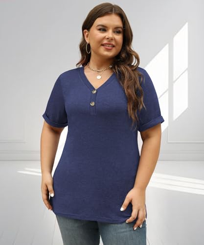 Womens Summer Tops Trendy Button Down V Neck Shirts Short Sleeve Blouses Business Casual Loose Tunics4