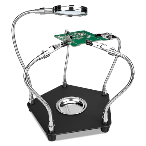 Lödning för tredje hand, lytool lödningshjälp med 4 flexibla armar och 3 x förstoringsglas – hjälpande händer kretskorthållare för hantverk, verkstad och modelltillverkning