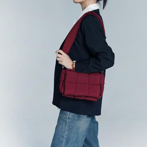 Image of Shoulder Bag Lightweight Puffer Tote Crossbody Bag Handwoven for Women | waterproof nylon, durable, easy clean, soft padded texture, versatile for travel, work, weekend, everyday, adjustable strap