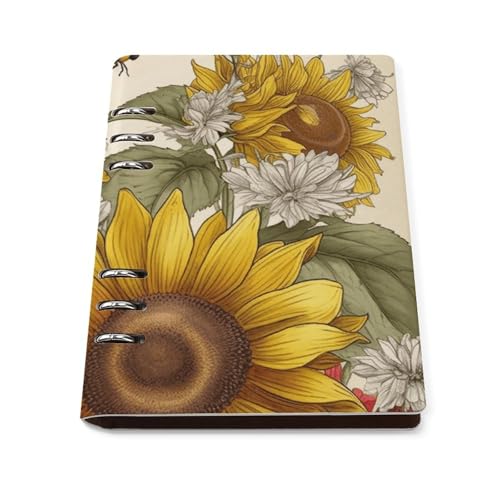 Cuaderno A5 de anillas recargable duradero diseño plano para escribir diario de flores