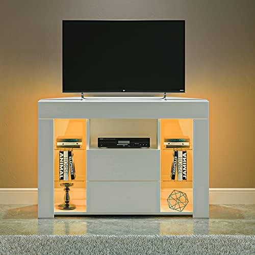 Panana100cm Corner Sideboard TV Stand Cabinet With RGB LED Lights Television Stands Cabinet 2Door and 7 Open Media Storage for TVs up to 50 Inches (white)