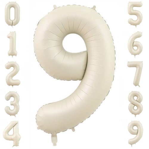 Image of Cream Number 9 Balloons,40 Inch 9 Balloons Giant Helium Foil Mylar Beige 9 Balloon Number for Birthday Party Anniversary Decorations