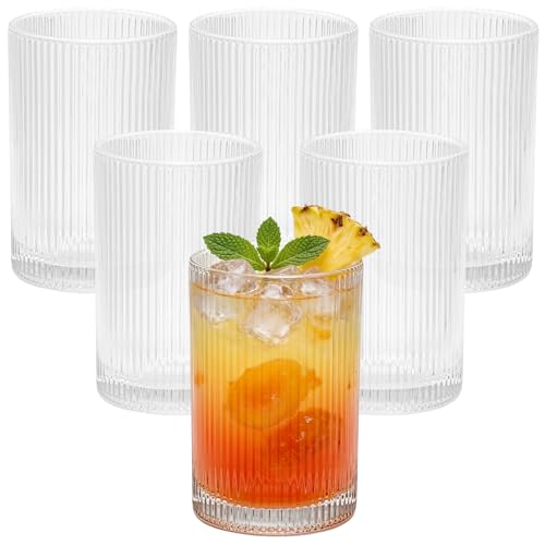 XKXKKE 18 oz Ribbed Drinking Glasses Set of...