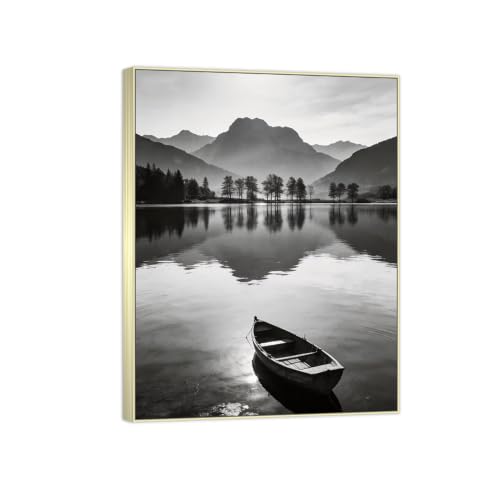 Tableau Toile Lac Bateau Noir et Blanc pour habiller un mur vide sans effort