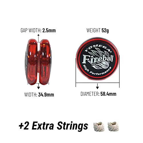 yomega fireball yoyo -high performance responsive transaxle yoyo great for string tricks for advance players to perform like pros  extra 2 yo yo strings amp 3 month warranty redblack