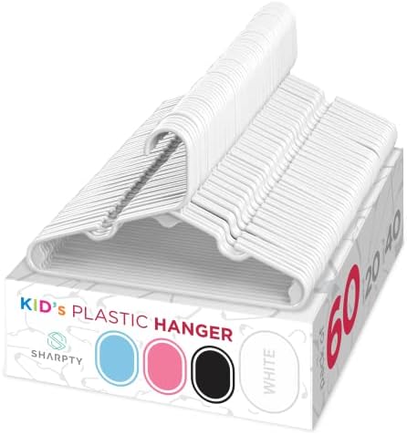 Sharpty Children's Hangers Plastic, Kids Hangers Ideal for Everyday Standard Use, Baby Hangers (Kids 60 Pack) (White)