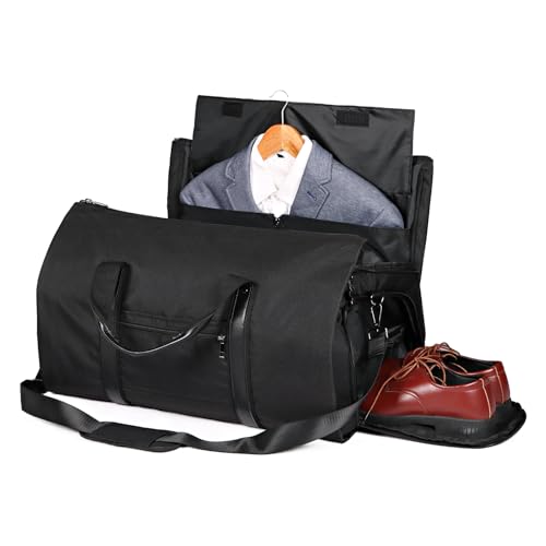 Syeeiex Garment Duffle Bags for Travel, Carry On Garment Bag, Convertible Garment Bags for Travel with Shoe Pouch & Multiple Pockets, 2 in 1 Hanging Suitcase Suit Travel Bags for Men(Black) - Thumbnail 2