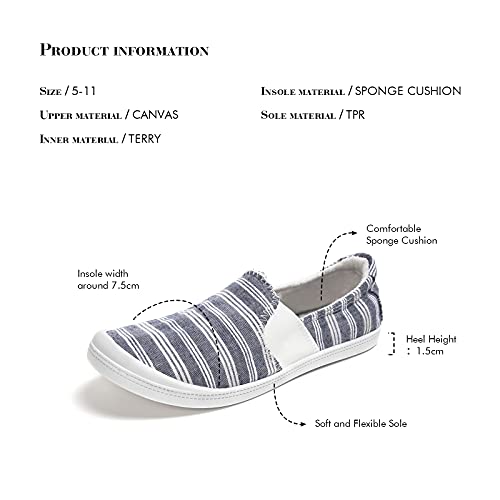 Funkymonkey Women's Comfort Step Loafer Low Top Slip On Canvas Sneakers Flat Shoes (5 M Us, Blue/White Stripes) #TOP5