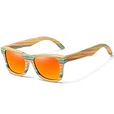 SISWIM Skateboard Holz Bambus Sonnenbrille Polarisiert für Damen Herren Holz Sonnenbrille UV-Schutz Linse (Rot)