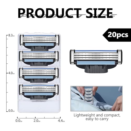 20 Stück Mach-3 Rasierklingen, Ersatzklingen für Nassrasierer Herren, Mach-3 Klingen Nachfüllungen Rasierklinge, Mach-3 Rasierer Klingen, Geeignet zur Reinigung von Bart und Körperhaaren