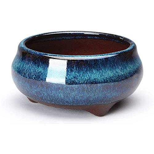 Pots de fleurs bonsaï ronds en céramique bleu paon pour décoration de maison