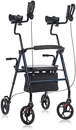 BEYOUR WALKER Tall Upright Walker with Padded Armrest and Seat, Large Under-seat Basket for Seniors, Flame Blue