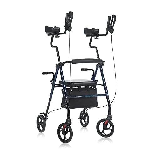 BEYOUR WALKER Tall Upright Walker with Padded Armrest and Seat, Large Under-seat Basket for Seniors, Flame Blue