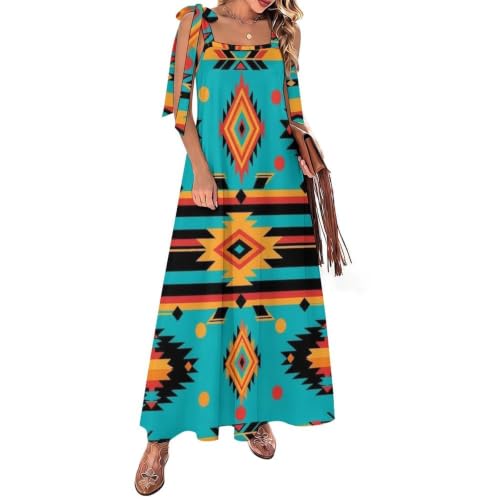 ACCXECTGGV Square Neck Maxi Dress Women Southwest Native Print