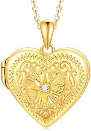 SOULMEET Heart Shape/Round Sterling Silver Locket Necklace that Holds Picture Photo Locket Necklace Jewelry Gift for Women Girls Birthday Mothert's Day