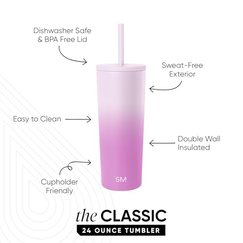 Image of Simple Modern Classic Tumbler with Straw Lid | Insulated Iced Coffee Cup Reusable Stainless Steel Water Bottle Travel Mug | Gifts for Women Men Her Him | 24oz | Violet Dreams