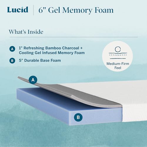 Image of Lucid 6 inch Firm Gel Memory Foam Mattress - Bamboo Charcoal & Cooling Gel - Fiberglass Free - Bed in a Box - CertiPUR-US Certified - Twin Size