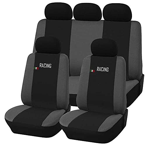 Lupex Shop Set Fundas universales para Asiento de Coche compatibles con aibarg Made in Italy, Set Cubreasientos universales (Gris Oscuro)