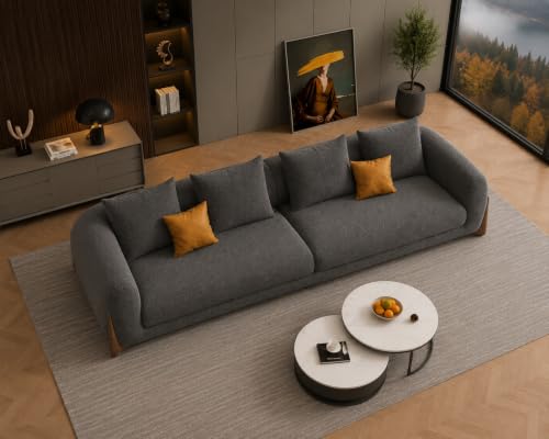 Image of Modern Sofa, Teddy Fabric, Chesterfield Style, Wooden Legs, for Living Room, Bedroom, Hallways (Dark Grey - 3 Seater)