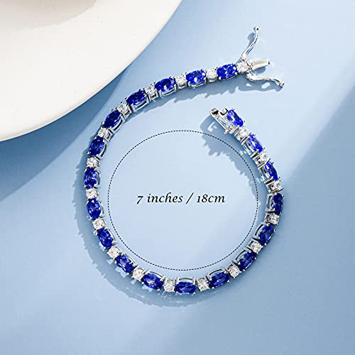 Fancime HH-2001172 September Birthstone Bracelet Sterling Silver Created Sapphire Tennis Bracelet Cubic Zirconia Oval Gemstone Dainty Fine Jewelry thumb #1