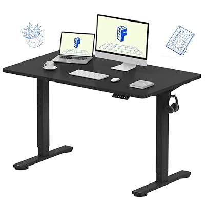 FLEXISPOT EN1 One-Piece Standing Desk, Electric Adjustable with 4 Memory Presets, 176 LBS Capacity, Stable & Quiet, Seamless Desktop for Home Office & Dual Monitors, 48"x24" Black