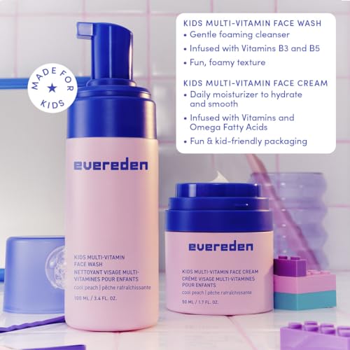 Evereden SPF 50 Fluid Silk Mineral Kids Sunscreen, Multi-Vitamin Face Wash, & Face Cream Set: Sheer, Clean, Cooling, Non-Nano UVA & UVB Protection Meets Skin Hydration, Protection, & Nourishment