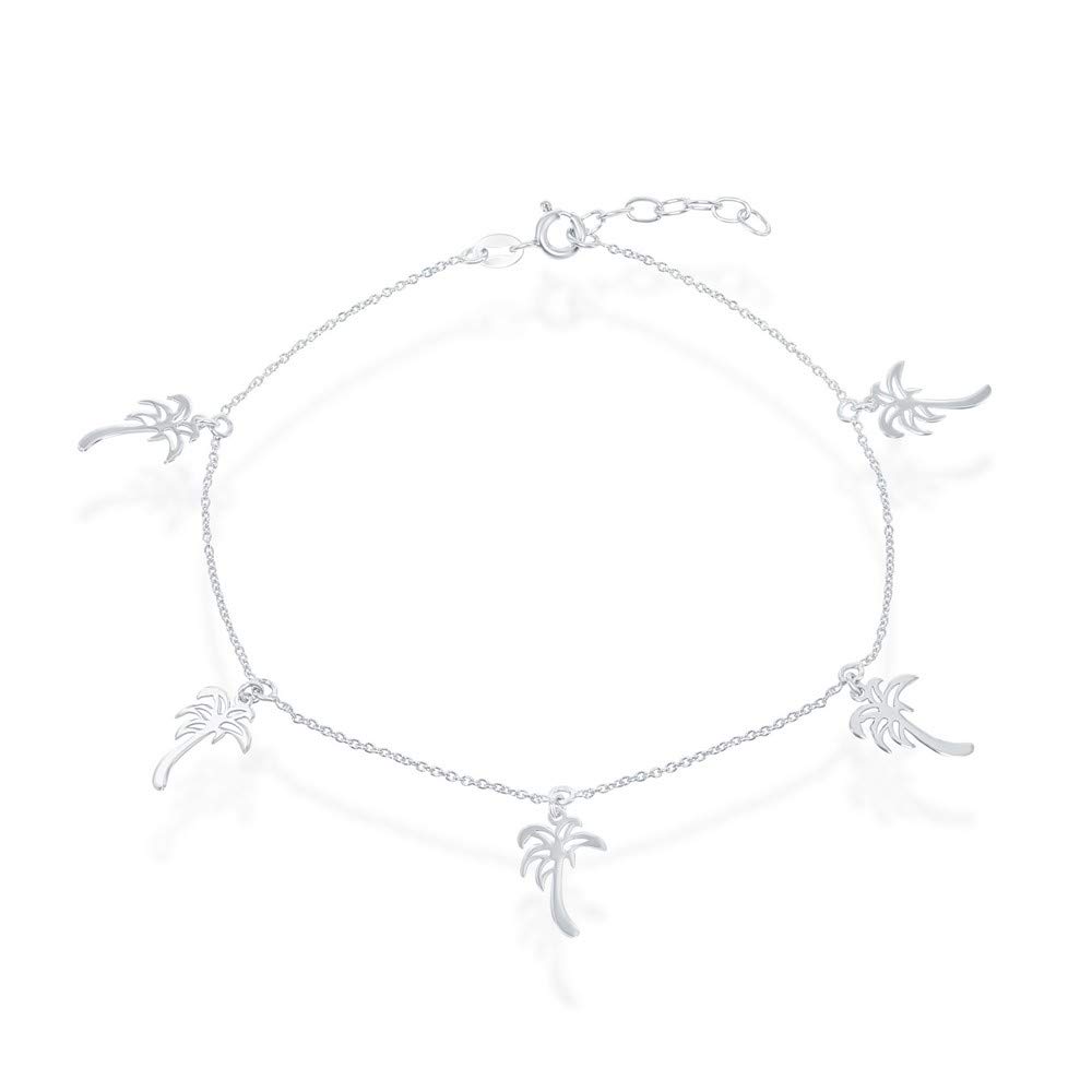 Sterling Silver Italian Leaves/Open Heart/Palm Trees 9+1’’ Dangling Anklets