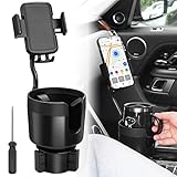 Large Cup Holder Adapter for Car, 2 in 1 Multifunctional Car Cup Holder Expander with 360° Rotation Phone Mount, Auto Cup Holder Extender with Adjustable Base to Hold 18-40oz Bottles & Big Drinks