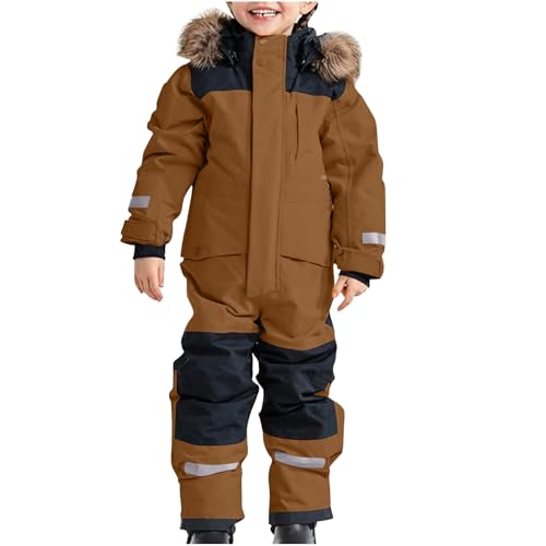 gsatuba Girls and Boys Snow Suits One Piece Winter Fashion Warm Overalls Comfy Waterproof 2024 Toddler Ski Suits 1-10 Years snowsuit kids Brown 10 Years