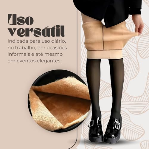 Meia Calça Térmica Feminina Translúcida Forrada Peluciada e Grossa Fio 220 Com Pé - Premium