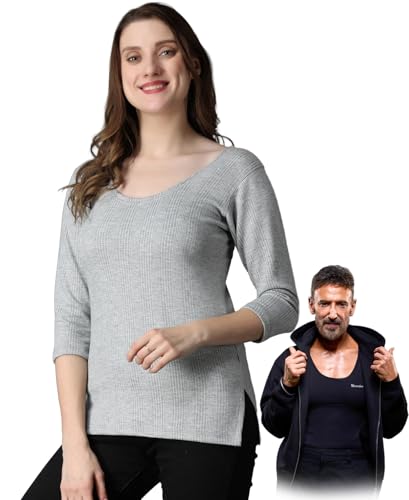 Image of Wearslim Women's Winter Warmer Thermal Vest 3 /4 Sleeves Ultra Soft Scoop Neck Winter Inner Wear Top Johns Underwear