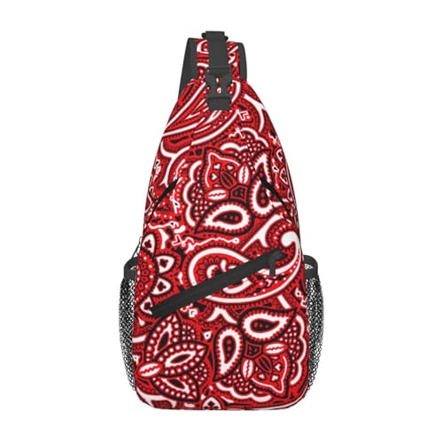 Casual Sling Backpack for Men for Paisley Bandana Red Crossbody Backpack, Unbalance Gym Bag Travel Bag Outdoor Hiking Daypack