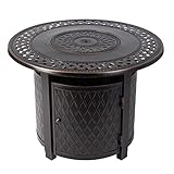 Fire Sense Wagner Round Aluminum LPG Fire Pit Table | Antique Bronze Finish | 25,000 BTU Output | Uses 20 Pound Propane Tank | Fire Bowl Lid, Vinyl Weather Cover, and Clear Fire Glass Included |