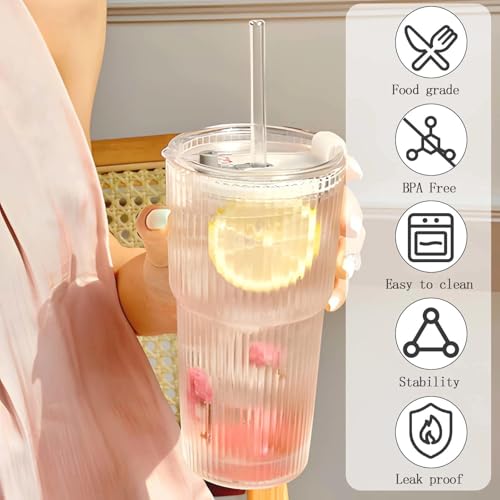 A-Z Initial Iced Coffee Glass Cups - Personalised Birthday Gifts for Women, Ice Coffee Glass Cup with Lids and Straws - Ideal Glasses Tumbler Gift for Friend, Sister, Mum,Wife, Colleagues, Initial L - Image 6