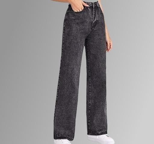 Image of SHAYM Enterprises Women Relaxed Fit Grey Denim Wide Leg Jeans Modern High Rise Fashion Bottom