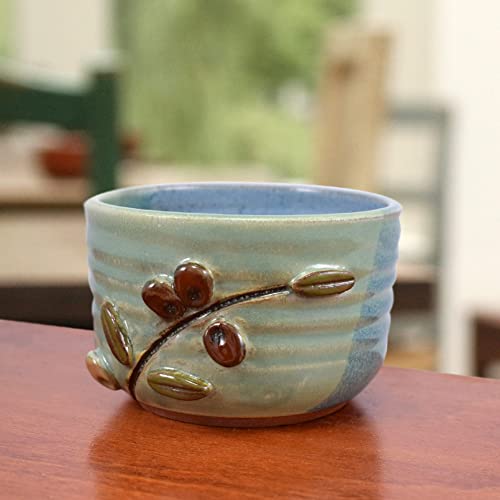 American Made Stoneware Pottery Dip Bowl, Mediterranean Olive Branch Motif #TOP1