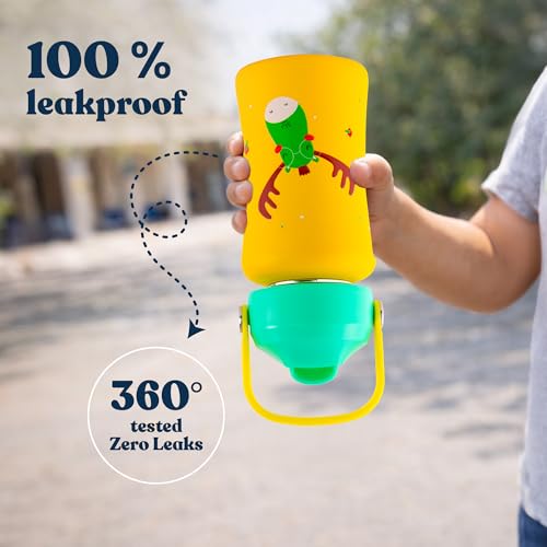 Image of rabitat Steel Play 3.0 Water Bottle for School Kids 450ml, 1+1 Year Brand Warranty | Steel Water Bottle | Steel Bottles | BPA-Free Leak-Proof, Flip-Lock Sipper, EasyCarry Handle Coolest Kid Ever