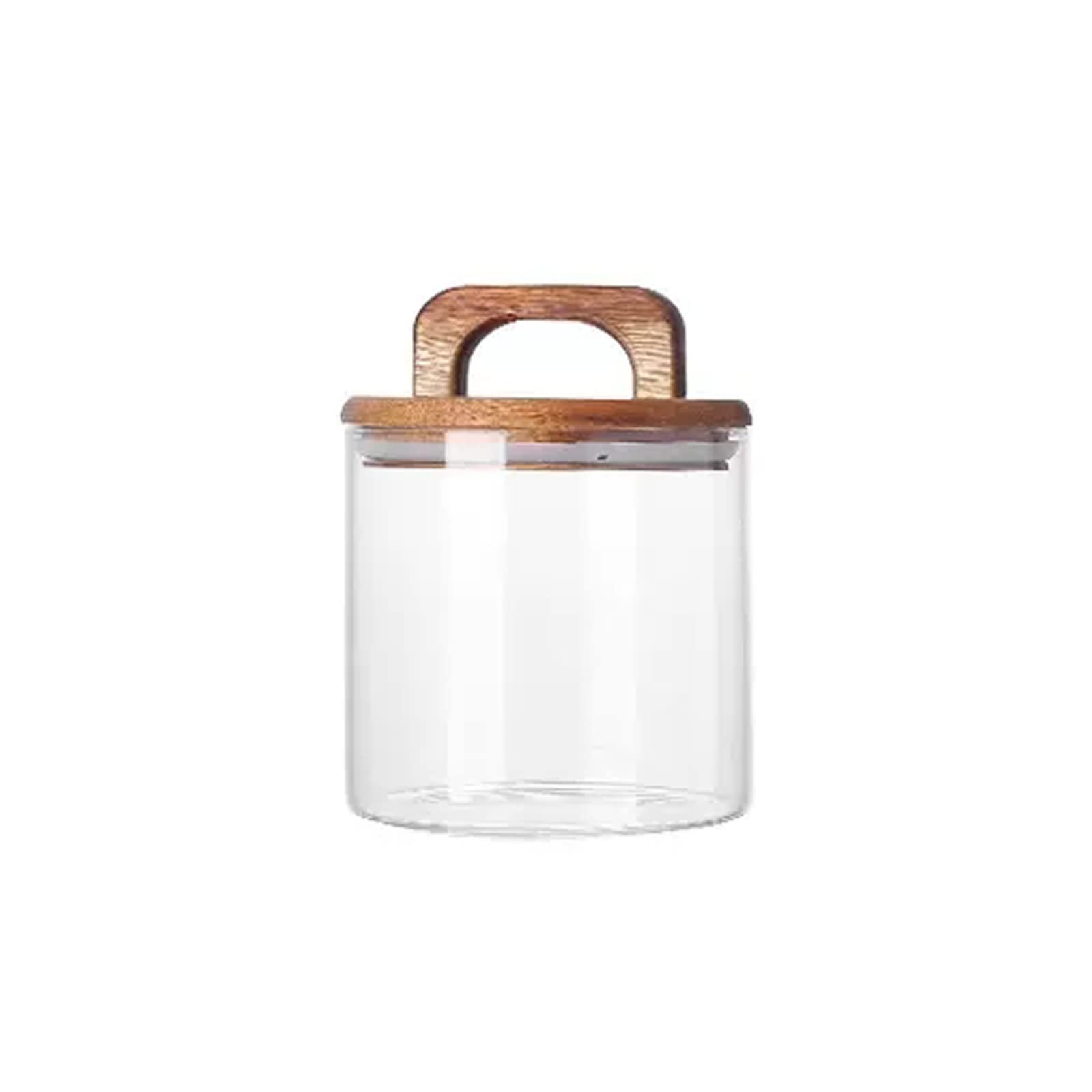 Hhaoran-9868 Ceramic Tea Canister Transparent Glass Tea Storage Containers, Food Container Canisters with Wooden Airtight Lid and Handle for Serving, Coffee, Honey Food Canisters for Kitchen(560ML)