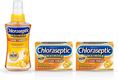 Chloraseptic Sore Throat Spray & Lozenges | Bundle Pack Includes 1 Honey Lemon Throat Spray & Lozenges, 18 Count (2 Pack)