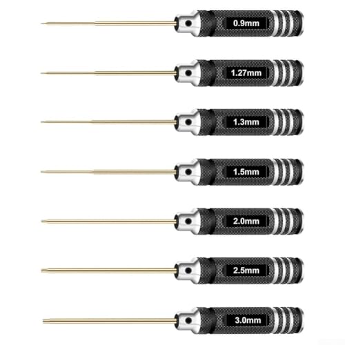 CNANRNANC Juego de destornilladores hexagonales de 7 piezas para modelos RC, agarre ergonómico, herramientas de aviación, mango de aleación de aluminio de 0,9 a 3 mm, puntas de acero de alta velocidad
