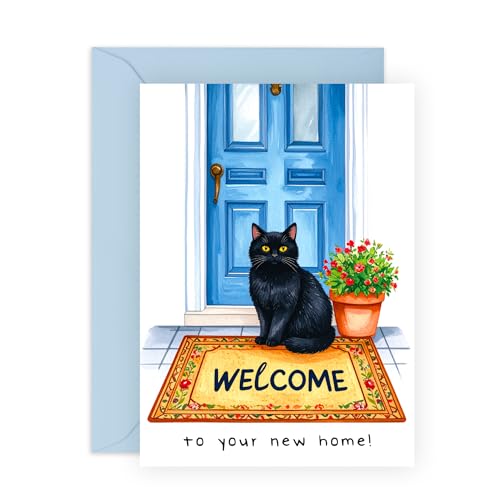 Housewarming Card & Stickers – Black Cat Welcome Mat