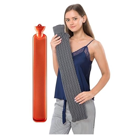 Peter Pan Grey Classic Cable Knit Cover, Long hot Water Bottle Rubber, Holds 90 Fl Oz, BPA & Phthalates Free, High Rubber Content Holds Heat Better, Red