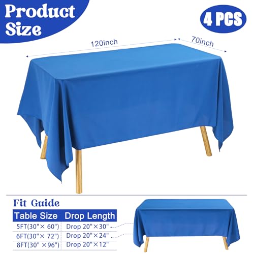 Image of 4 Pack Rectangle Tablecloth for 6 Foot Tables Washable Polyester Table Cover for Wedding Dining Table Parties Banquet(70x120 Royal Blue)