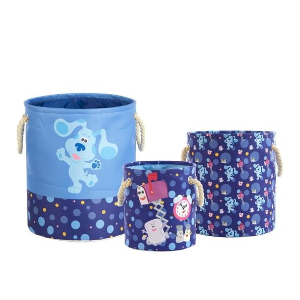 Image of Nickelodeon Blues Clues Storage Basket Set,3-Piece Collapsible Toy Organizer with Rope Handles, Kids Laundry Bin & Storage Solution