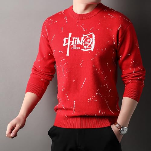 Chinese New Year red festive autumn and winter round neck men's knitted sweater fashionable top3
