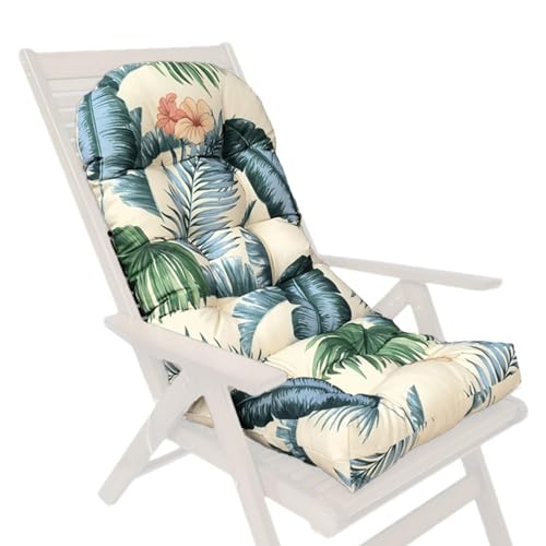 Cojín antideslizante para silla, cojín para tumbona, cojines gruesos y exteriores para muebles de exterior de estilo hawaiano, flores y hojas grises, cojín de silla de jardín para interiores y