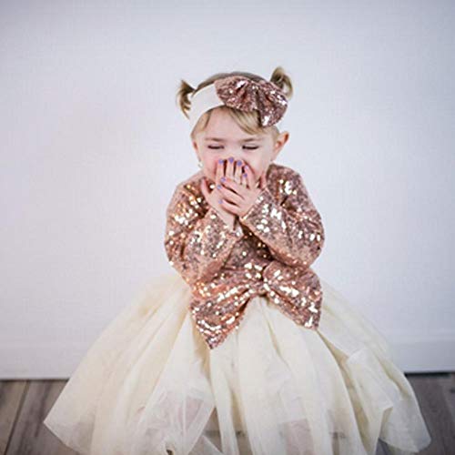 Cilucu Flower Girl Dresses Baby Toddlers Sequin Party Dress Tutu Prom Cocktail Gown With Long Sleeve Rose Gold/Offwhite 0-6Months #TOP5