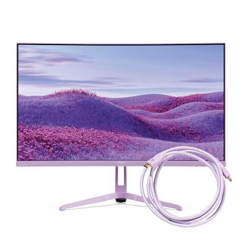 Image of Pixio PXC248 Wave Purple 24 inch 200Hz 1080p 1500R Curve Fast VA 1ms GTG Adaptive Sync Gaming Monitor with Purple HDMI 2.1 Cable Certified Ultra High Speed 10FT 8K 60Hz 4K 120Hz Nylon Braided