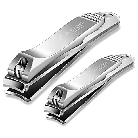 BESTOPE PRO Nail Clippers, 2 Pcs Nail Cutter Set Sharpest Stainless Steel Fingernail + Toenail Kit Perfect for Men & Women, Silver Cover