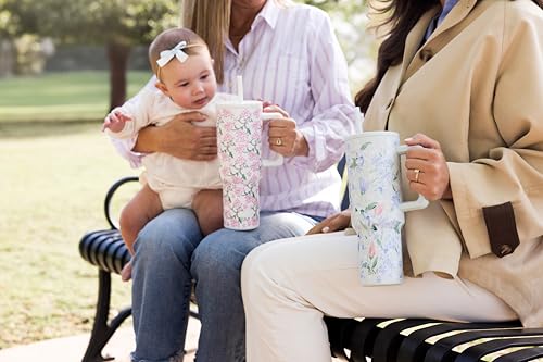 Image of Simple Modern Mother's Day 40 oz Trek Tumbler with Handle and Straw Lid | Cup Holder Friendly Insulated Stainless Steel Travel Mug | Frosted Florals
